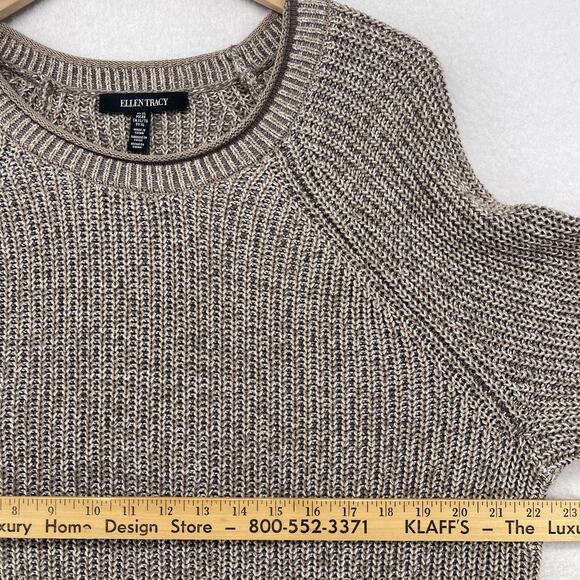 ELLEN TRACY Sweater XL Linda Allard Pullover Cotton Blend Tunic Hi Low Brown VTG - Picture 12 of 14